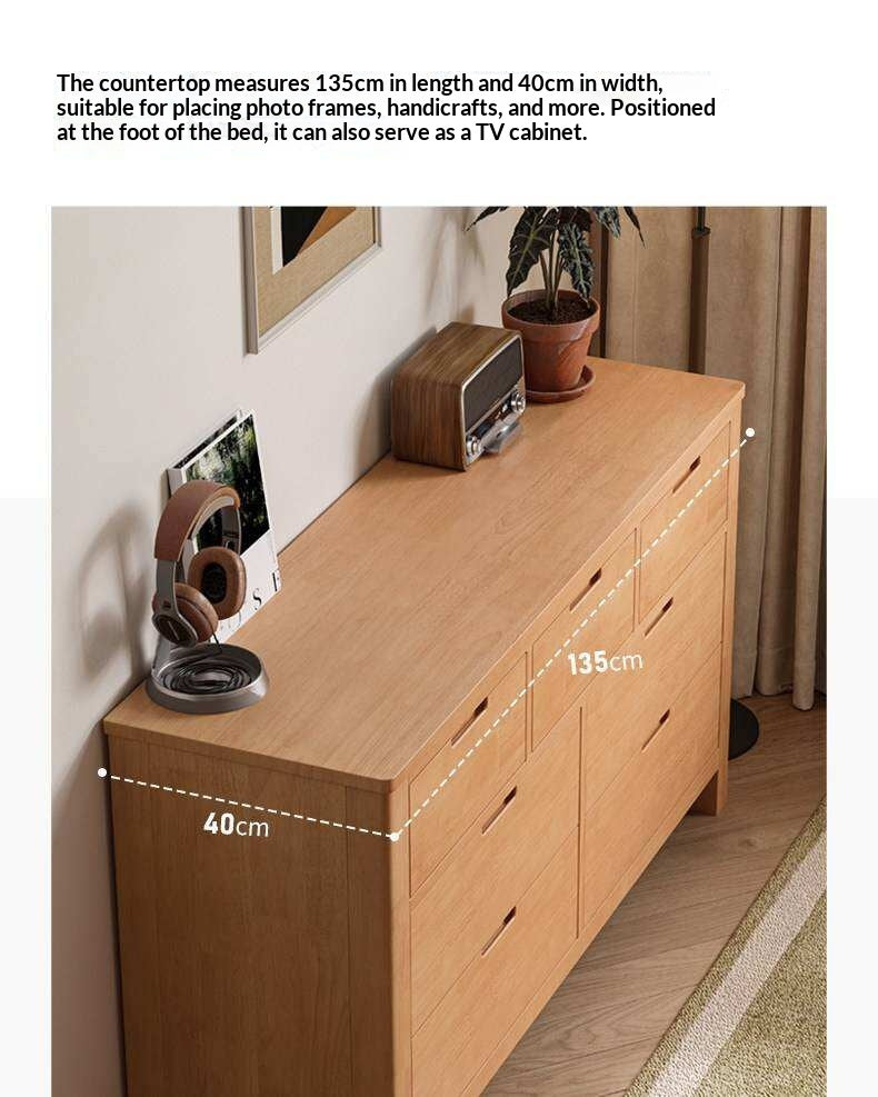 Solid Rubberwood Chest of Drawers with Seven Drawers in Modern Minimalist Style
