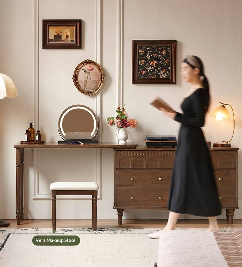 Black Walnut Solid Wood Vanity Table with Extendable Top