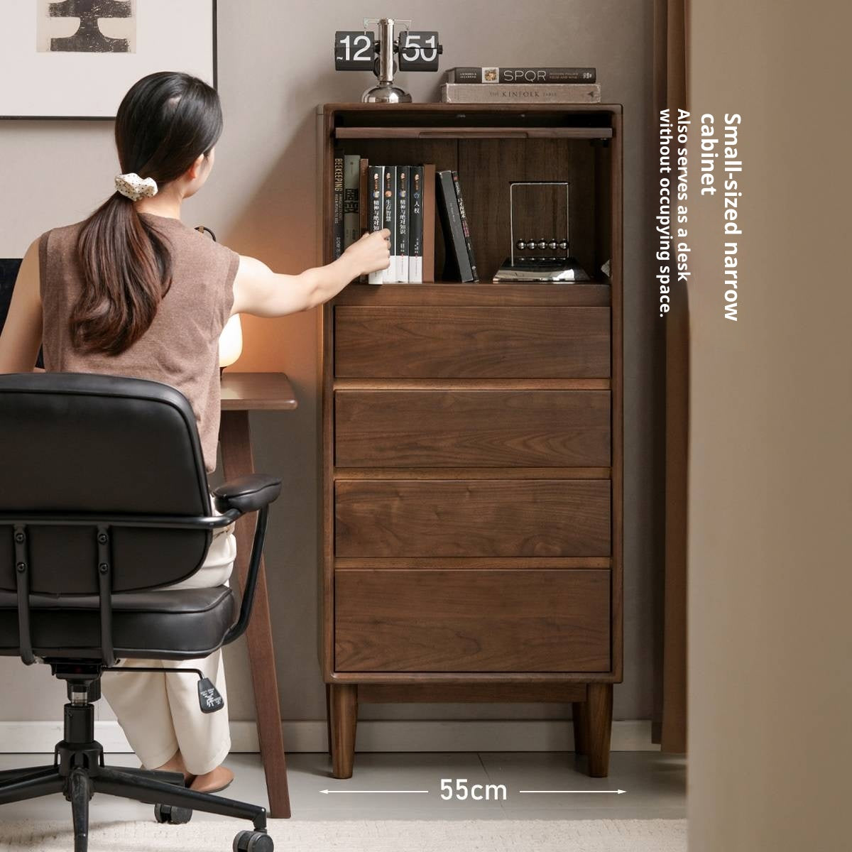 Black Walnut Solid Wood Italian Light Luxury Side Cabinet.