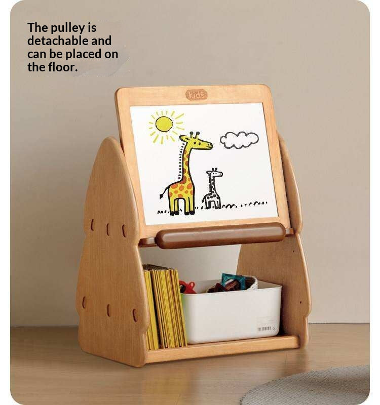 Beech, Poplar Solid Wood Movable Kids Bookshelf with Wheels, Multifunctional Storage