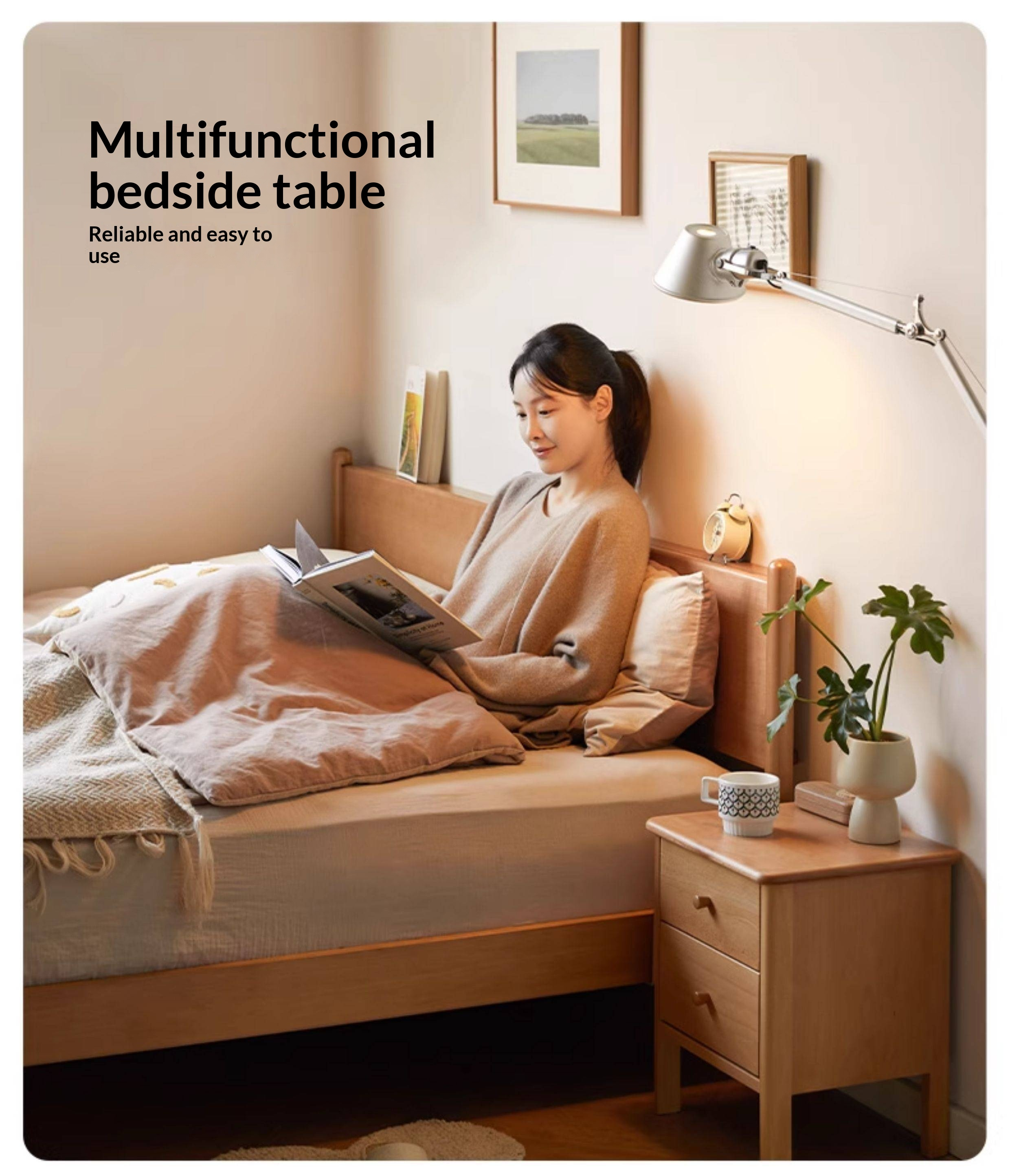 Poplar Solid Wood Bed — Modern Minimalist Style