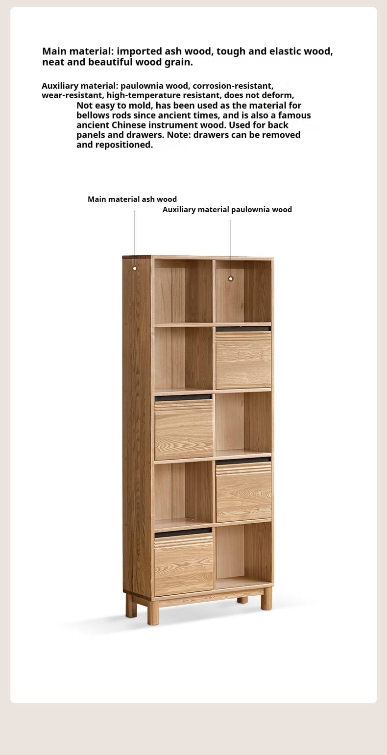 Ash Solid Wood Modern Grid Bookcase