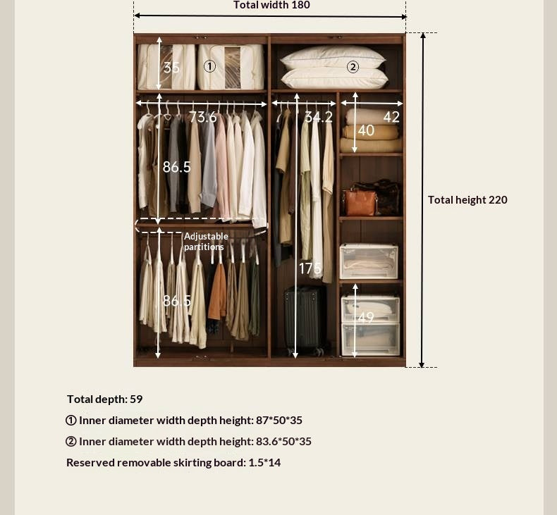 Black Walnut, Sandalwood Solid Wood Modern Style Wardrobe