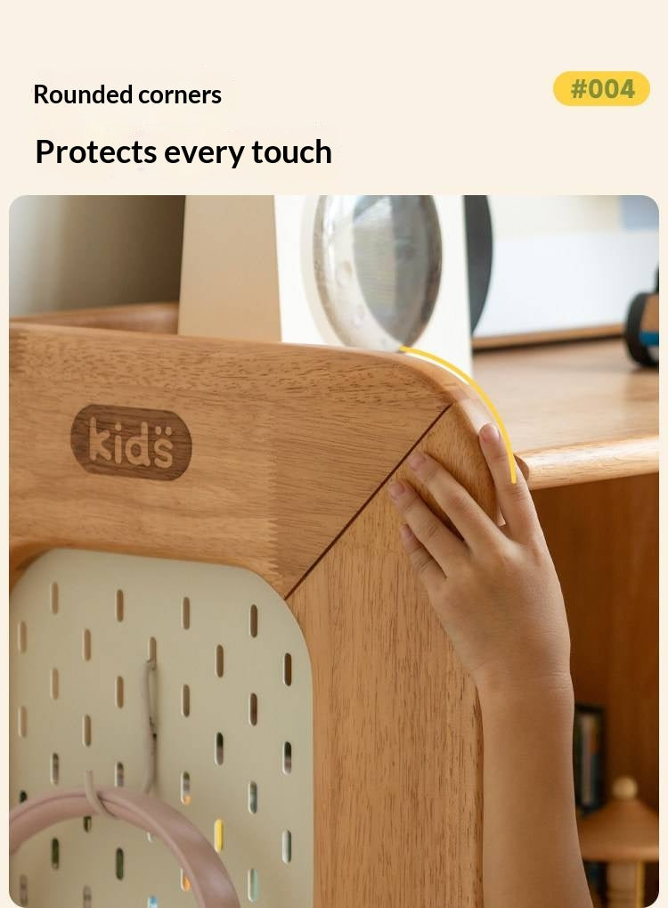 Solid Rubberwood Children's Bookcase with Sliding Doors and Toy Storage