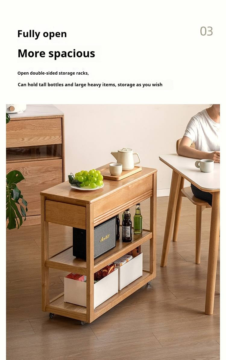 Solid Rubberwood Movable Tea Cabinet.