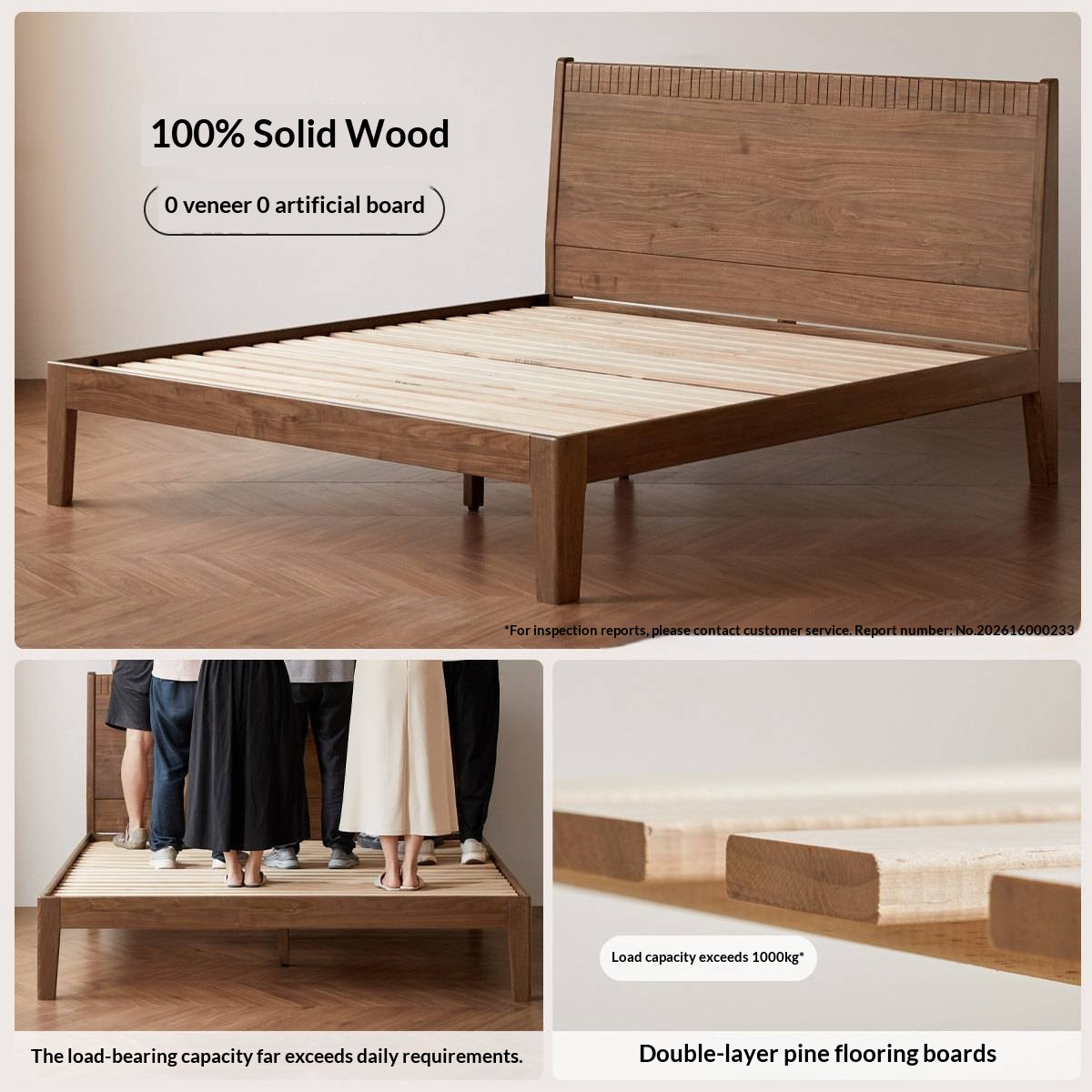 Black Walnut Solid Wood Modern Double Bed