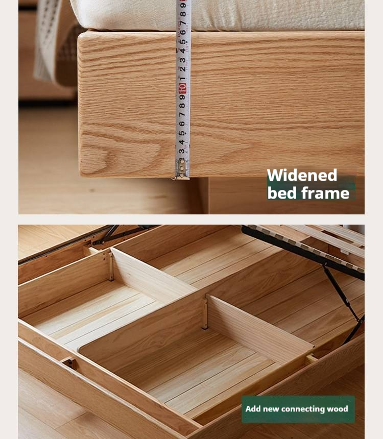 Oak Solid Wood Bed — Modern Minimalist Slab Box Design