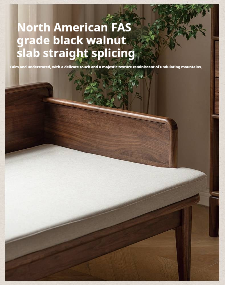 Black Walnut Solid wood Deep Seat Daybed Bench with Raised Wood Side Panels