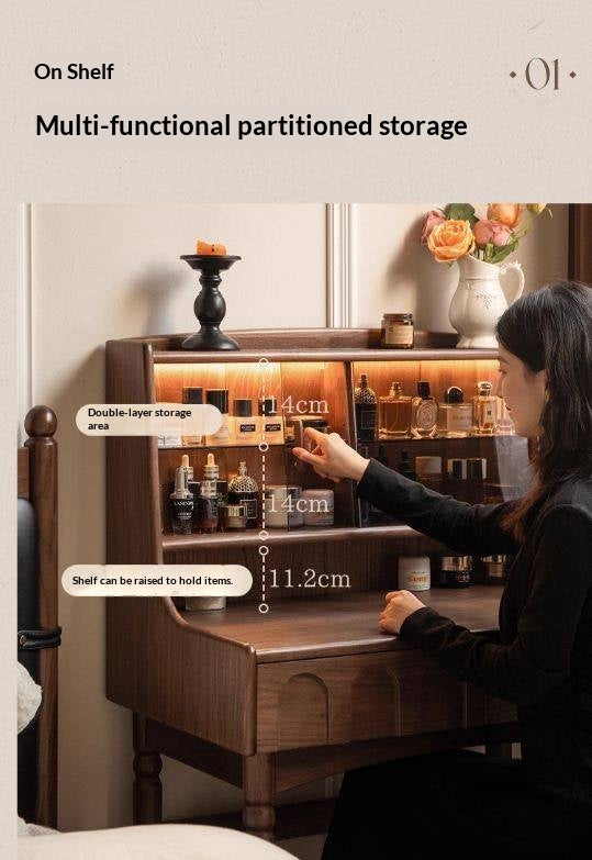 Black Walnut Solid Wood French Retro Multifunctional Vanity Table