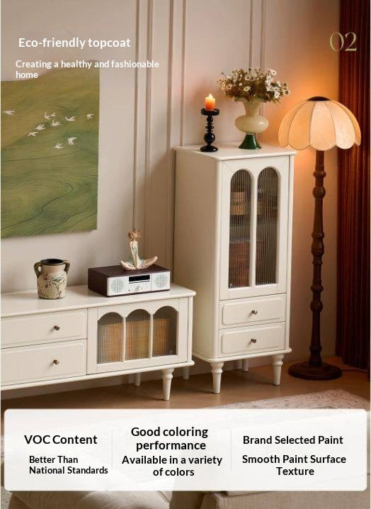 Solid RubberWood French Accent Cabinet with Round Arch Glass Doors and Turned Legs