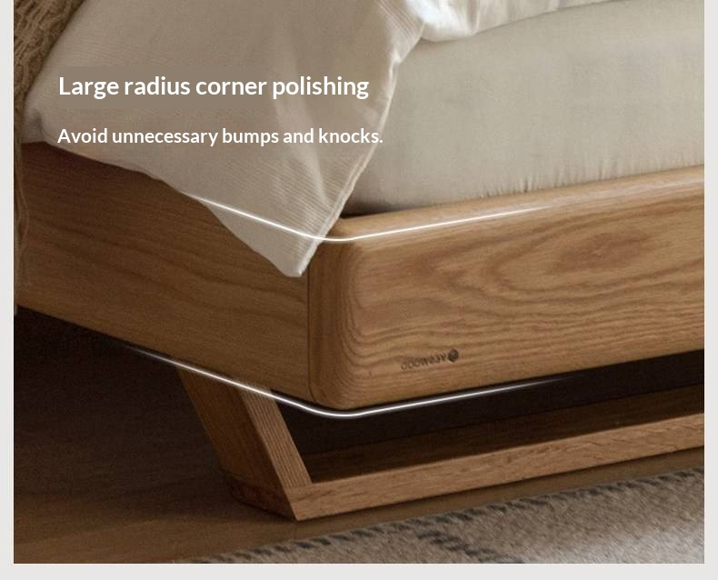 Oak Solid Wood Bed — Italian Light Luxury with White Genuine Leather and Soft Backrest