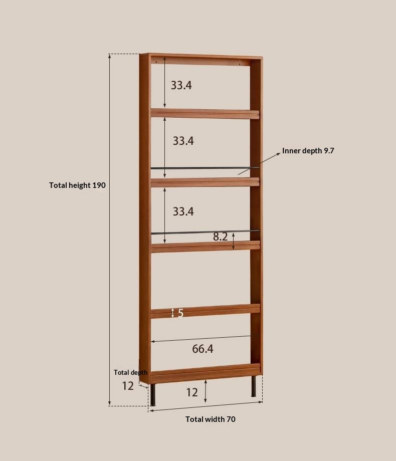 Solid Rubberwood Vintage Style Ultra-Thin Bookshelf