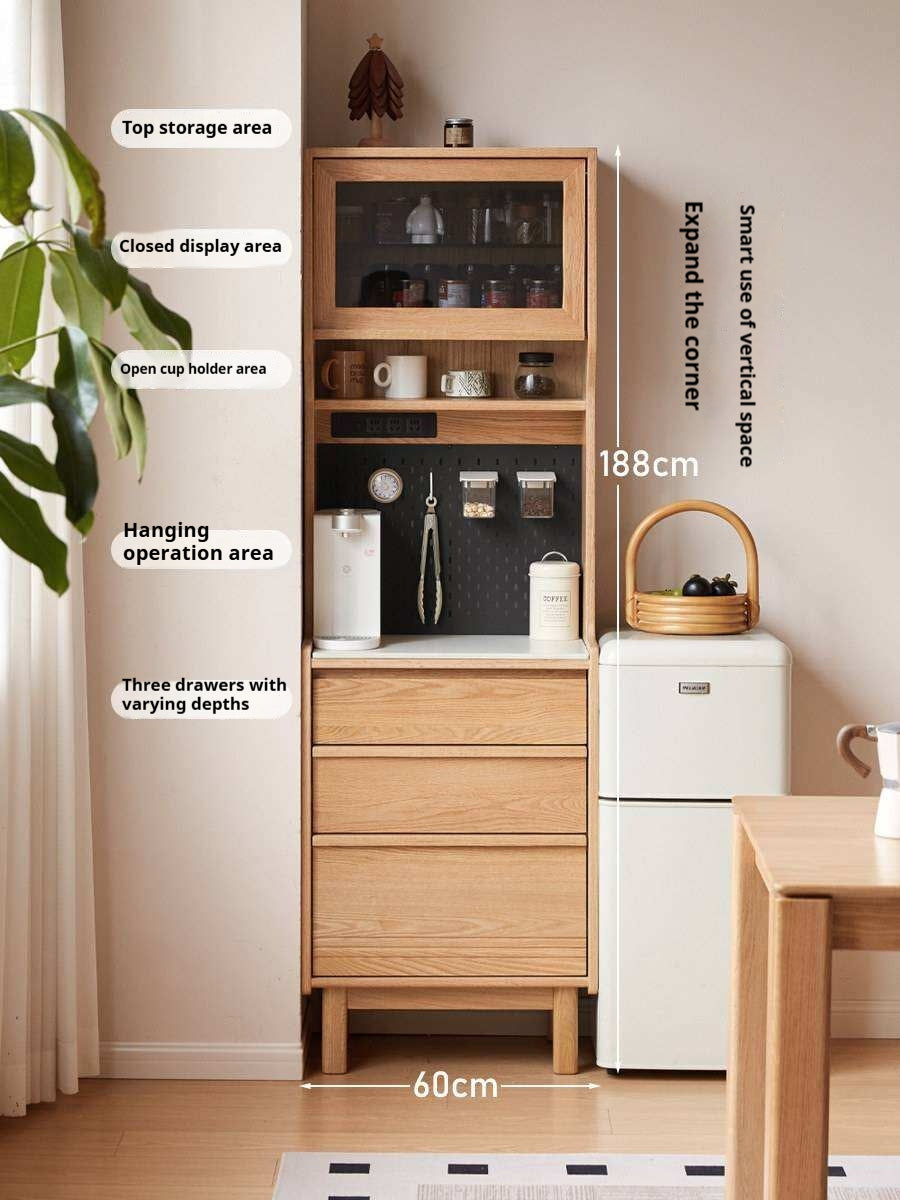 Oak Solid Wood Corner Sideboard with Simple Storage Cabinet