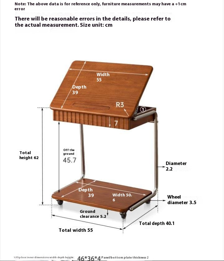 Tulipwood Solid Wood Mobile Retro Side Table