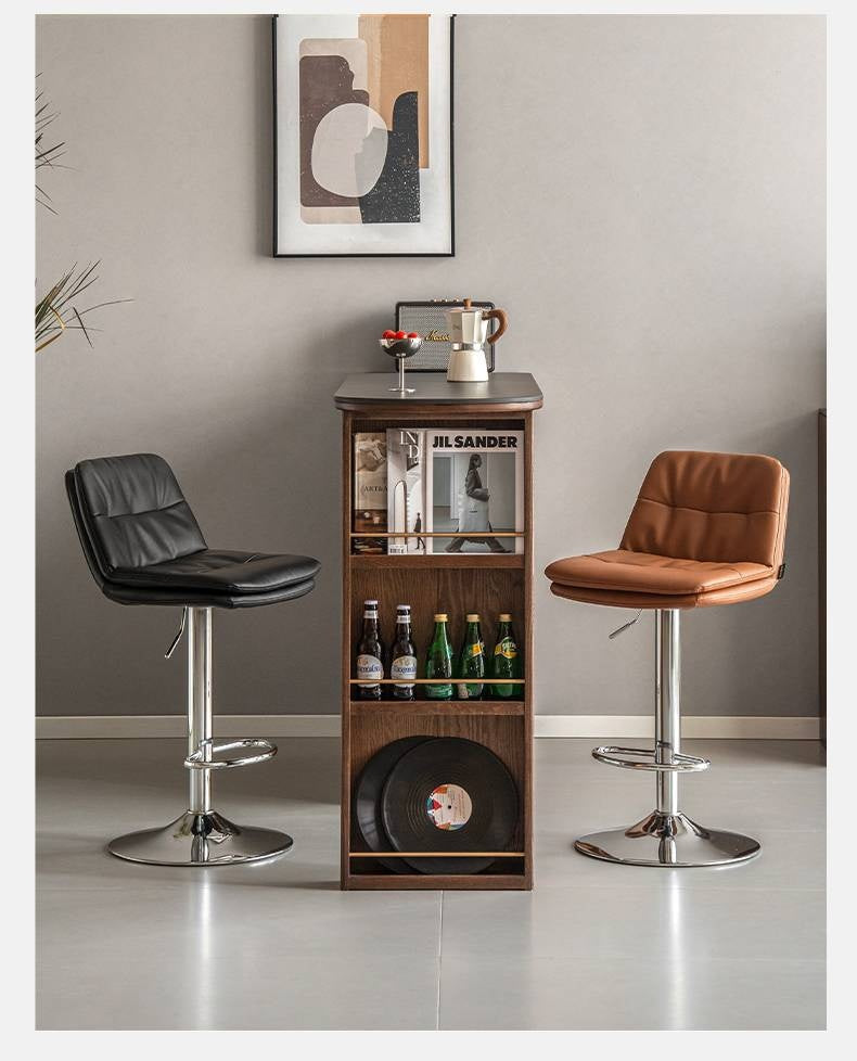 Leather High Backrest Rotating Bar Chair.