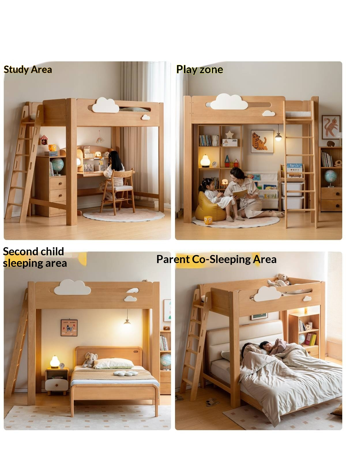 Rubberwood Solid Wood Children's Loft Bed