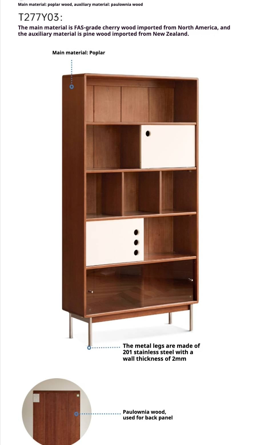 Poplar, Cherry Solid Wood Antique Style Bookshelf