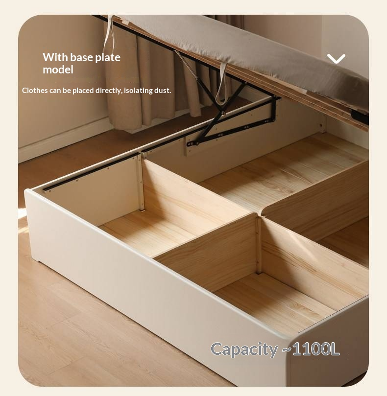 Rubberwood Solid Wood Bed — Modern Minimalist White Box Design
