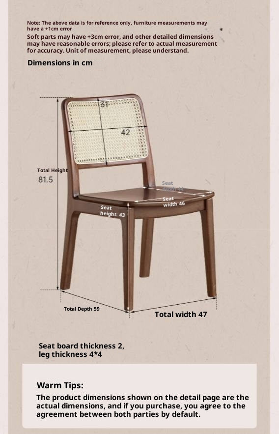 Set 4 pcs Black Walnut, Oak, Beech, Sandalwood Solid Wood Retro Rattan Chair