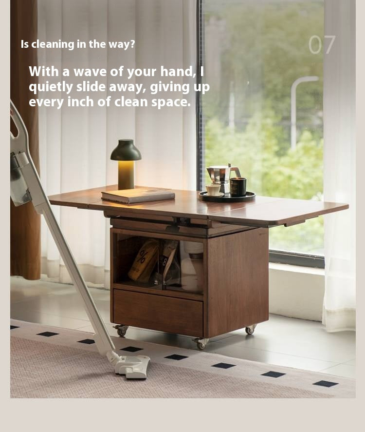 Black Walnut Solid Wood Mobile Folding Coffee Table