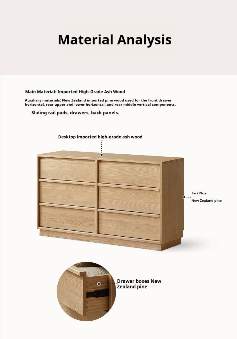 Ash, Oak Solid Wood Wabi-sabi Style Chest Of Drawers