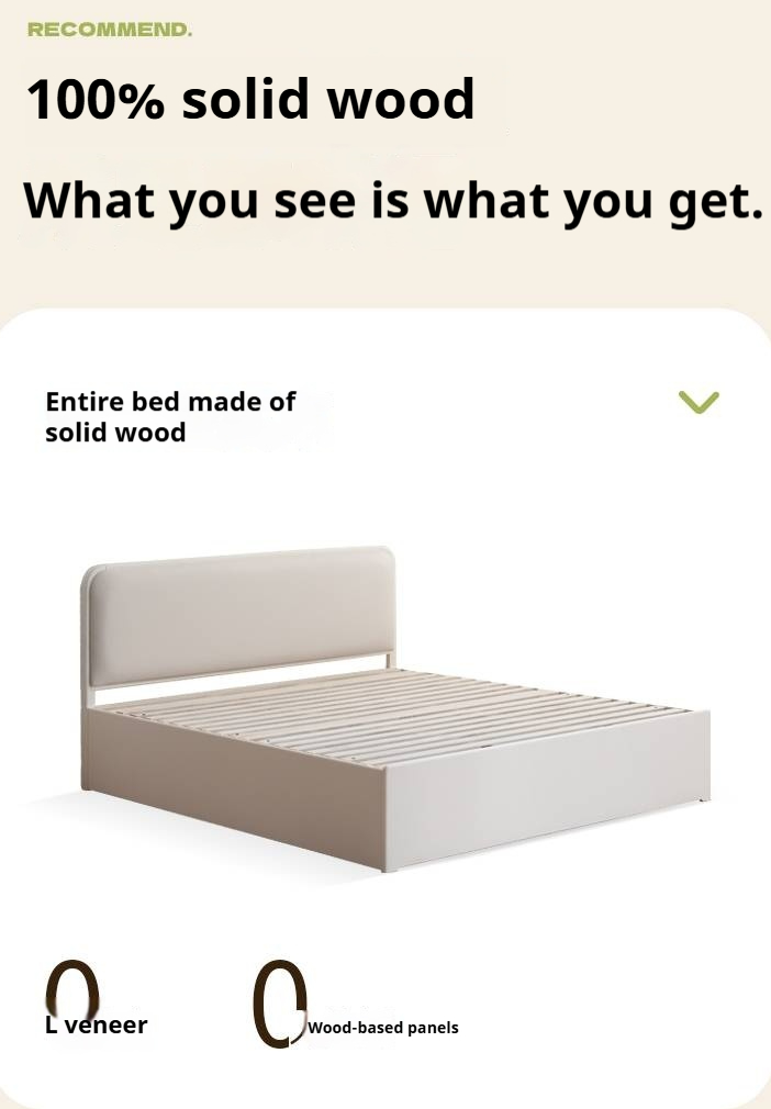 Rubberwood Solid Wood Bed Modern Minimalist Box Bed White Cream Style