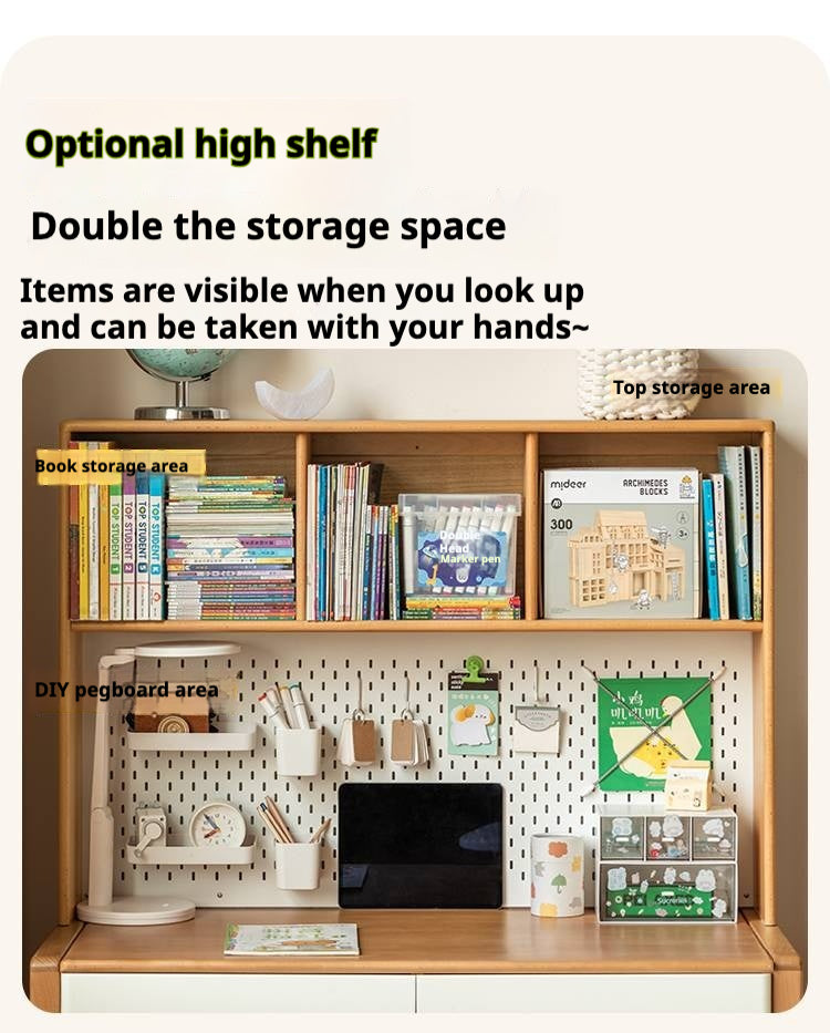 Beech Solid Wood Bookshelf Integrated Children's Desk.