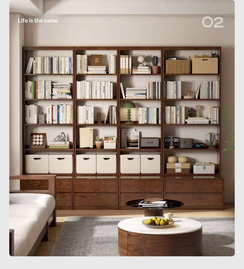 Oak, Ash Solid Wood Wall-To-Wall With Seat Combined Bookshelf