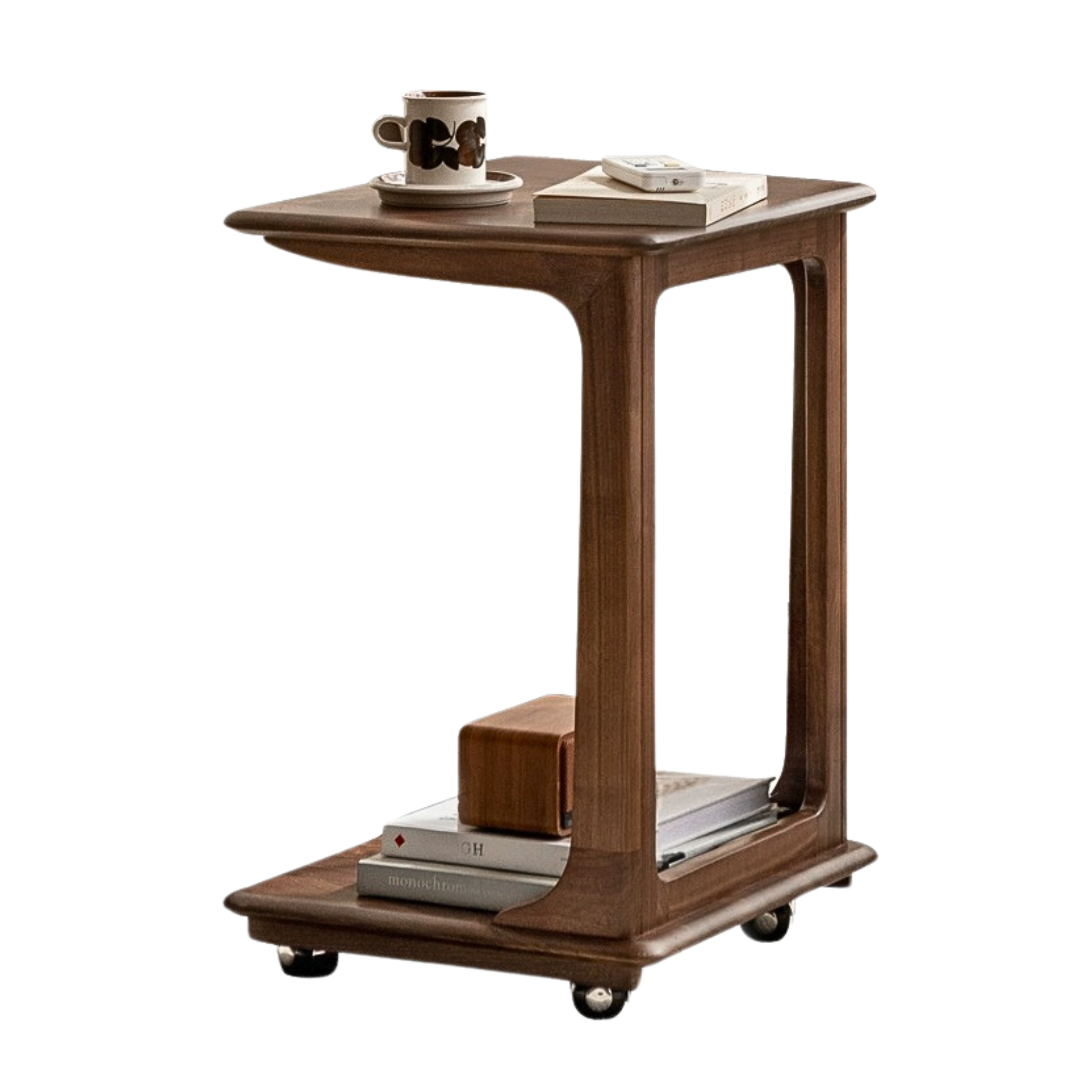 Black Walnut, Sandalwood Solid Wood Mobile Side Table