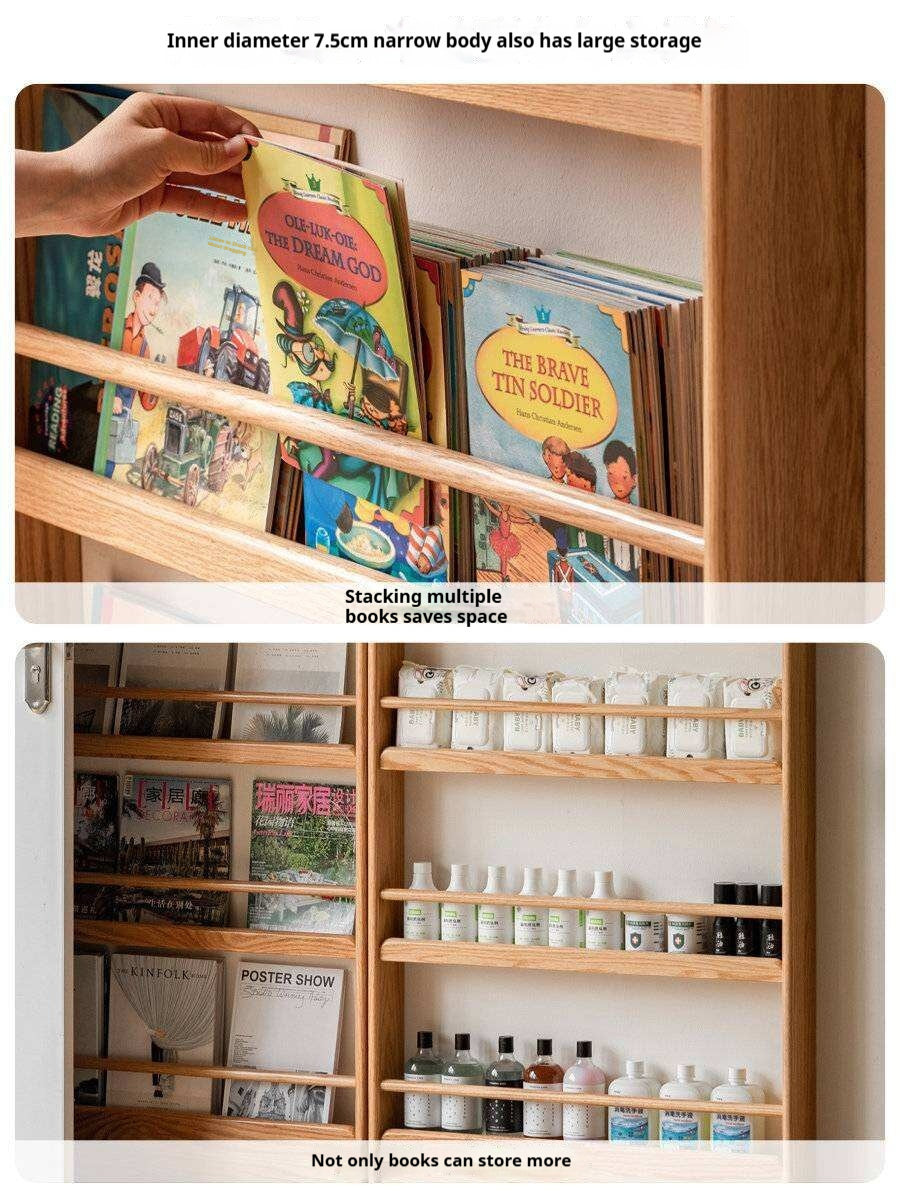 Oak, Beech Solid Wood Wall-mounted Ultra-thin Bookshelf