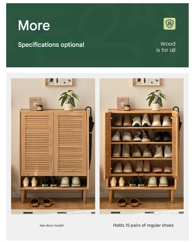 Oak Solid Wood, Solid Rubberwood Modern Shoe Cabinet