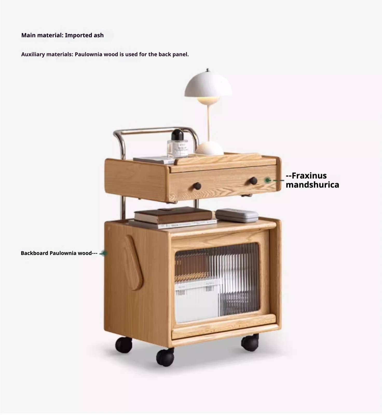 Ash Solid Wood Modern Style Mobile Side Table