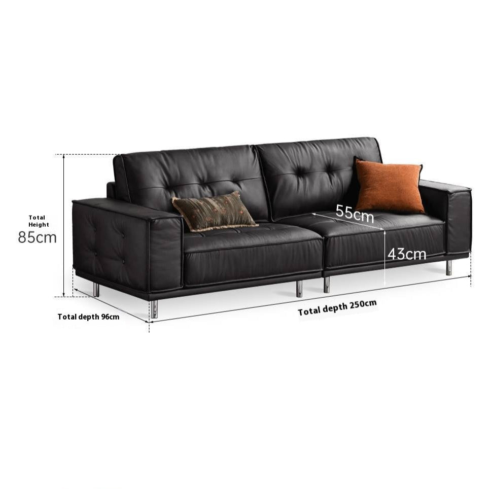 Genuine Leather Medieval Style Black tofu block Sofa