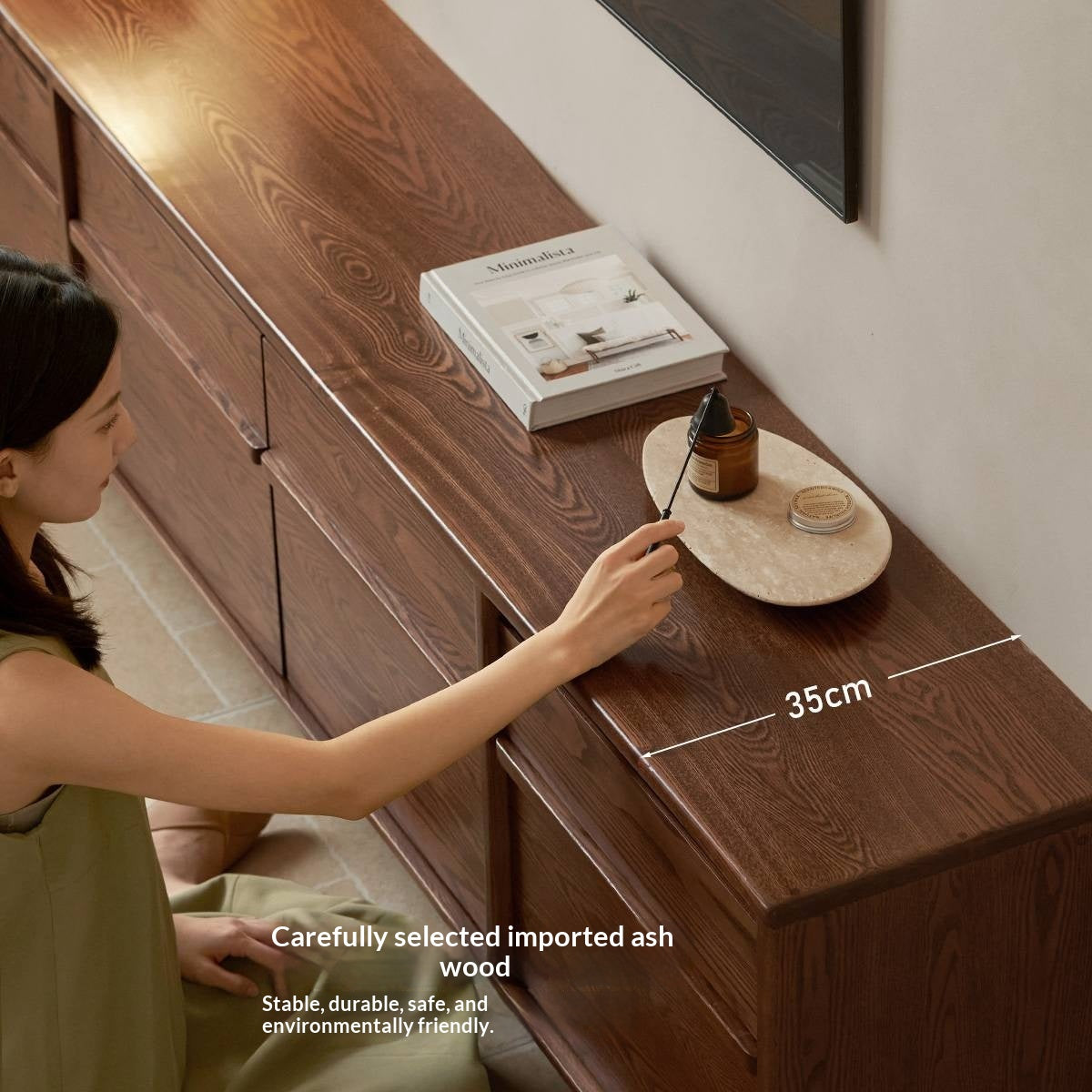 Ash Solid Wood Wabi-sabi Style TV Cabinet