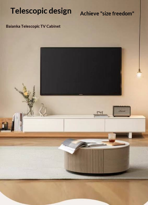 Tulipwood, Ash, Solid Rubberwood Retractable Floor TV Cabinet.