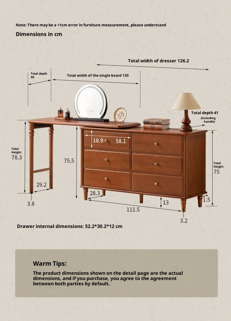 Poplar Solid Wood French Retro Style Dressing Table