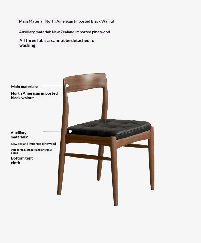 Set 4 pcs Black Walnut Solid Wood Dining Chair with Leather Seat, Mid Century Modern