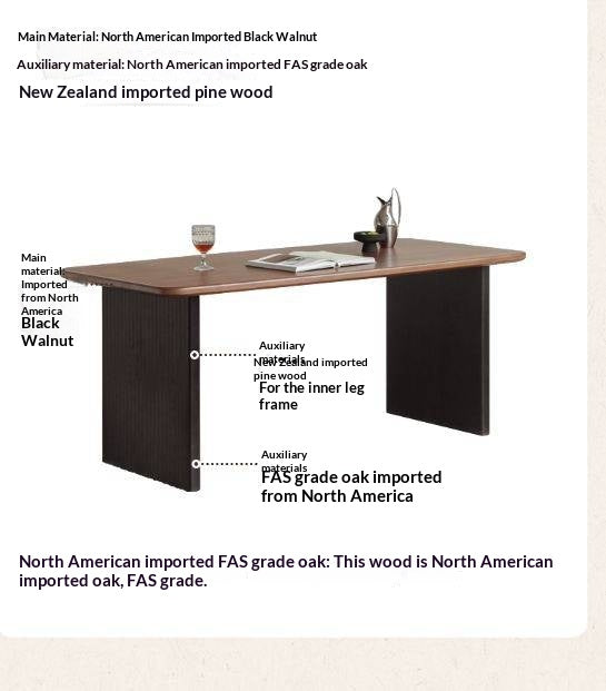 Black Walnut Solid Wood Light Luxury Style Dining Table