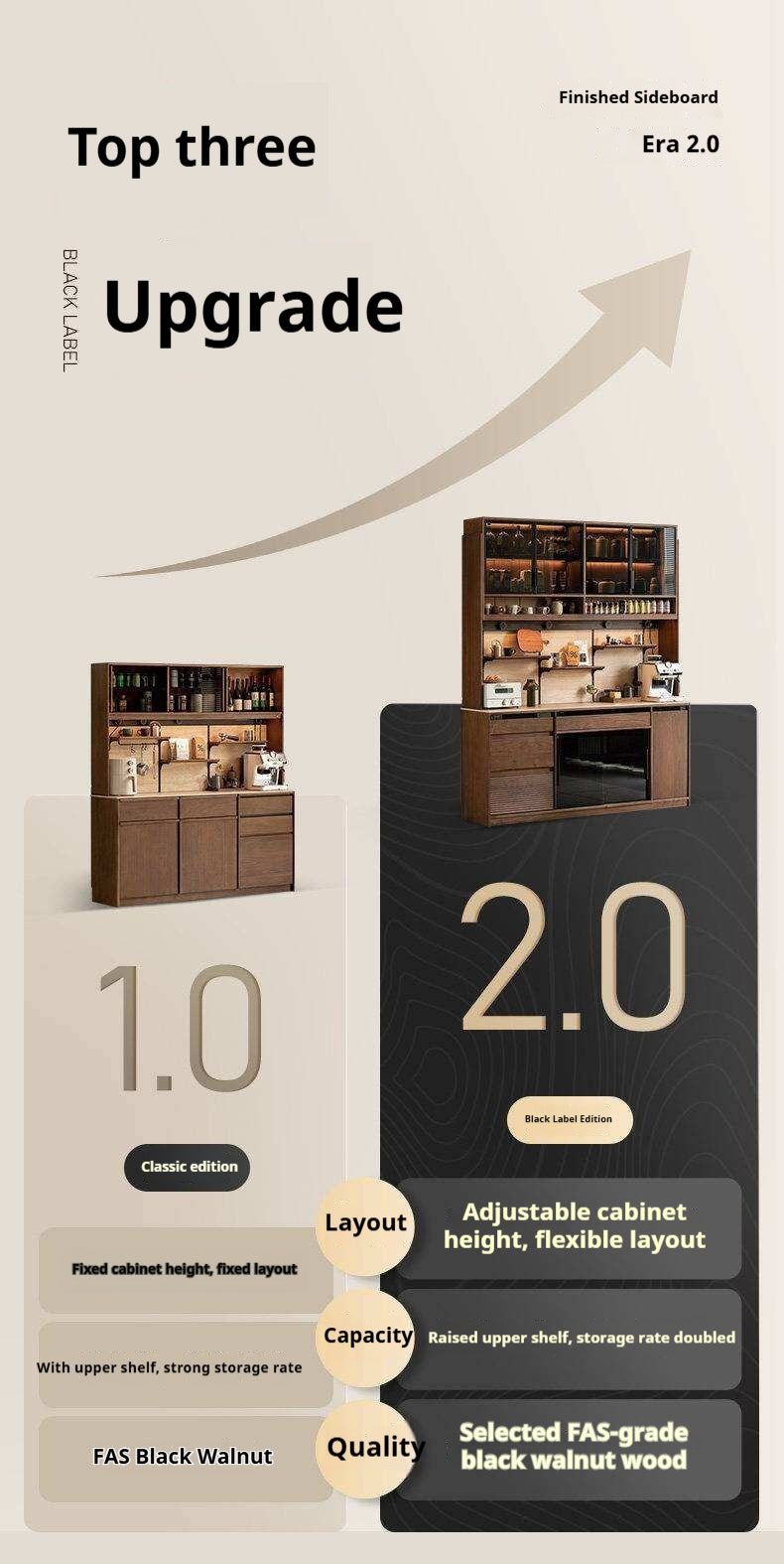 Black Walnut Solid Wood Rock Plate Wine Sideboard