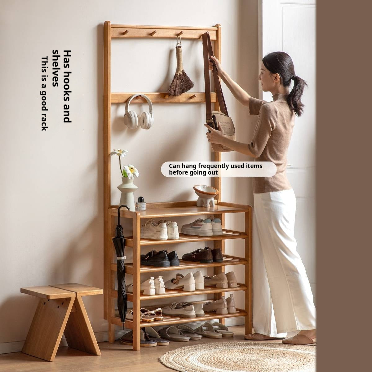 Solid Rubberwood Modern Minimalist Multi Layer Shoe Rack