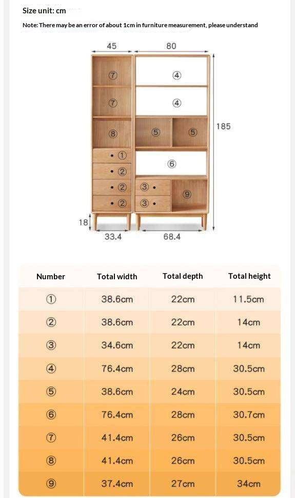 Beech Solid Wood Bookcase with Spacious Cabinet Storage
