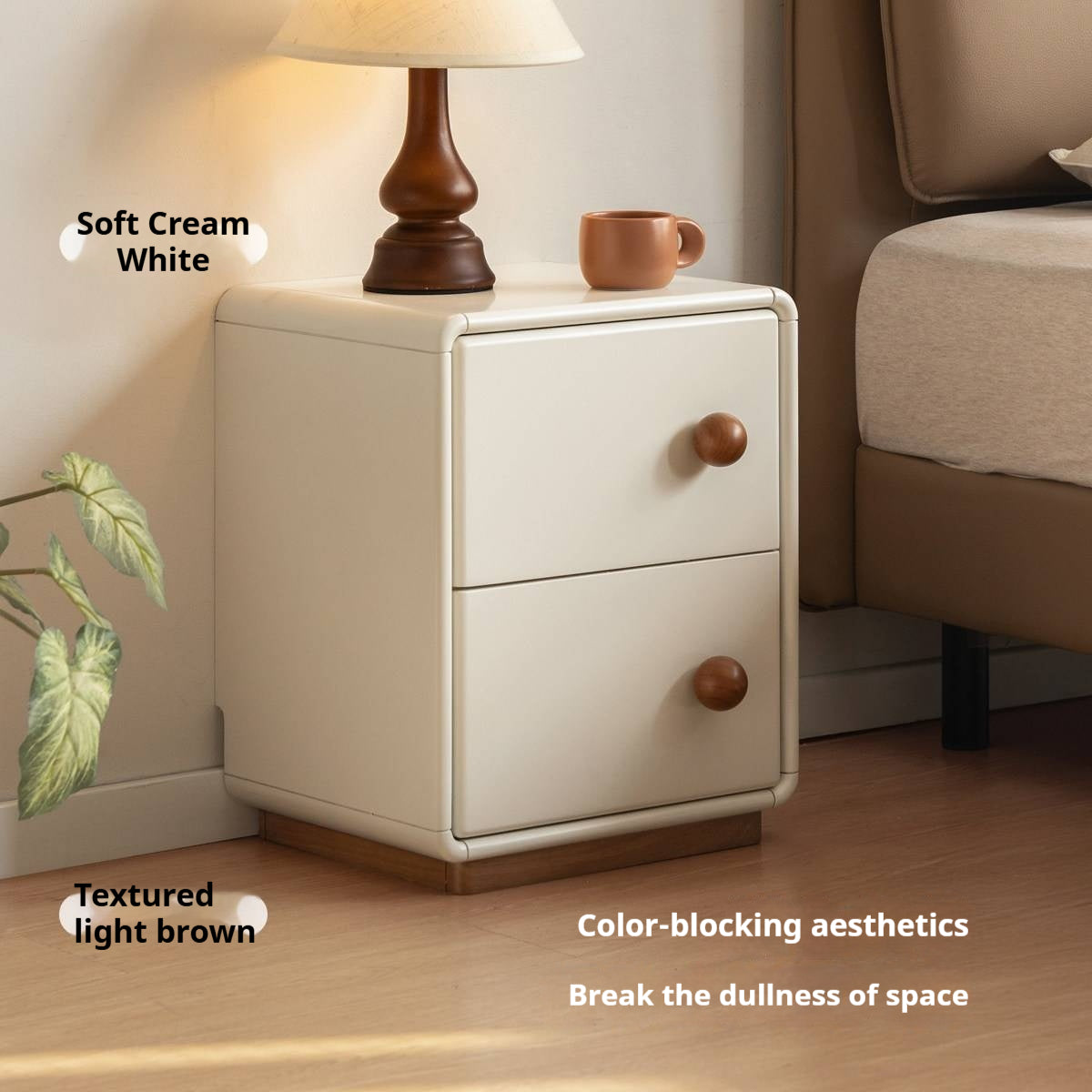 Solid Rubberwood Cream Style Narrow Nightstand