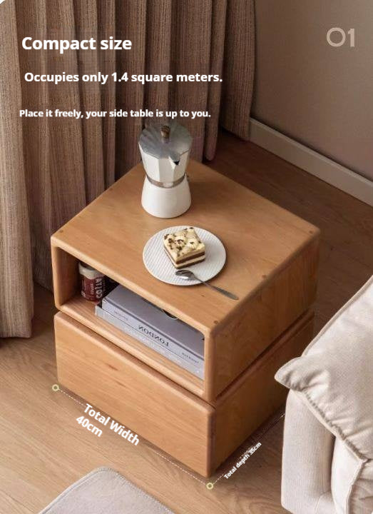 Beech Solid Wood Floor Rotating Side Table