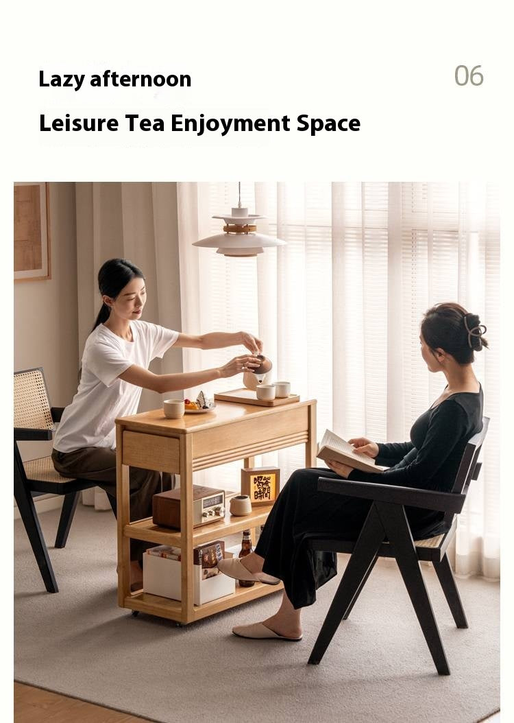 Solid Rubberwood Movable Tea Cabinet.