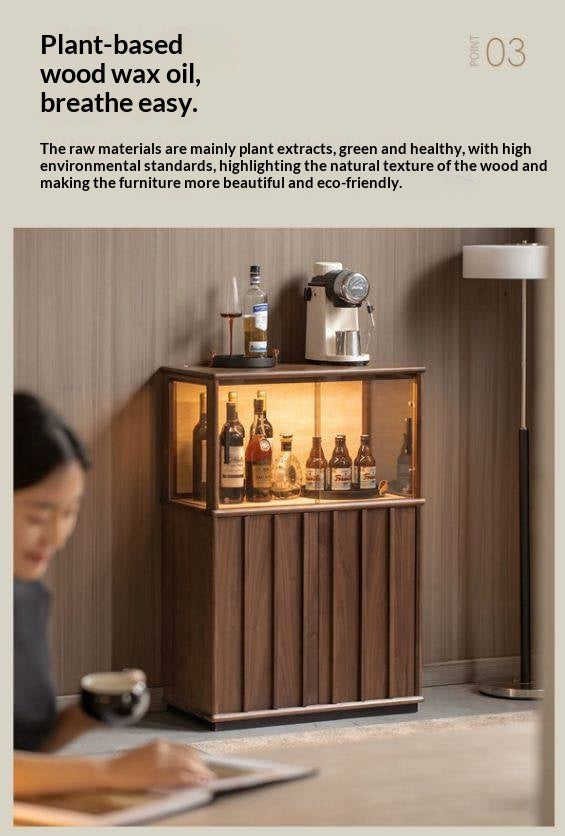 Black Walnut, Oak Solid Wood Side Cabinet with Modern Casual Display Design