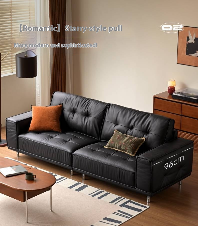 Genuine Leather Medieval Style Black tofu block Sofa