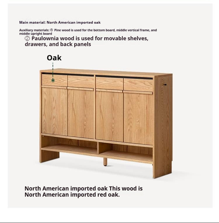 Oak Solid Wood Modern Shoe Cabinet with Open Shelf Storage