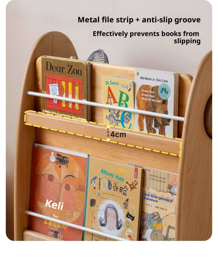 Beech Solid Wood Movable Double-Sided Floor-Standing Storage Children's Rack