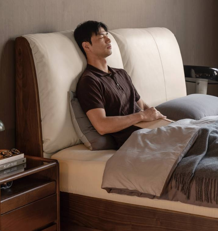 Black Walnut Solid Wood Italian Luxury Leather Bed