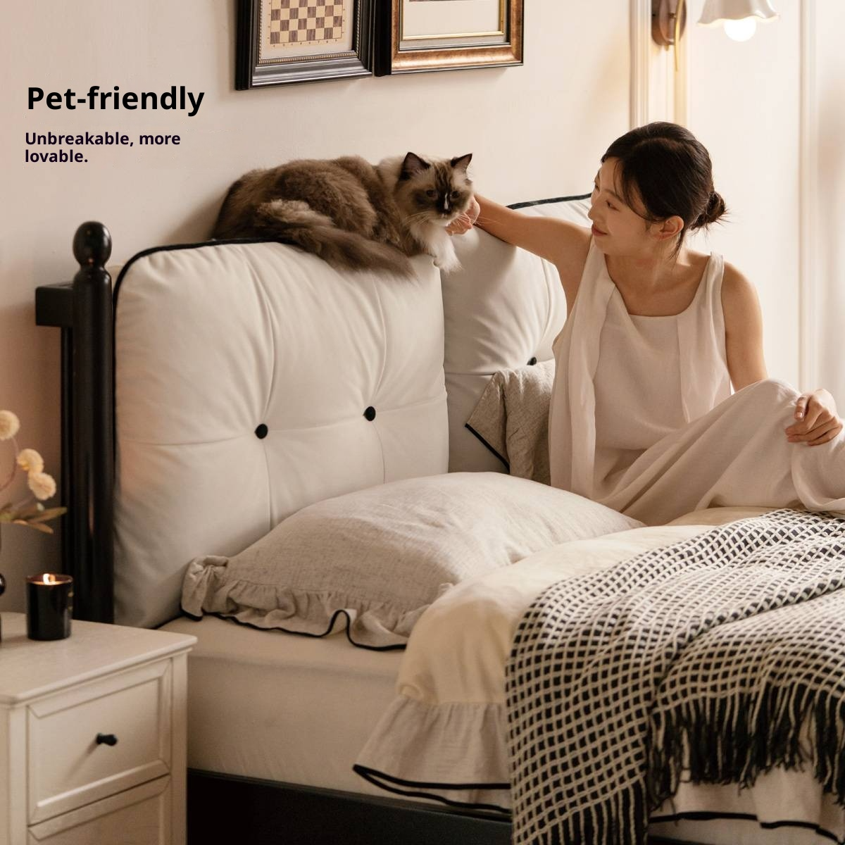 Rubberwood Solid Wood French Retro Soft Bed